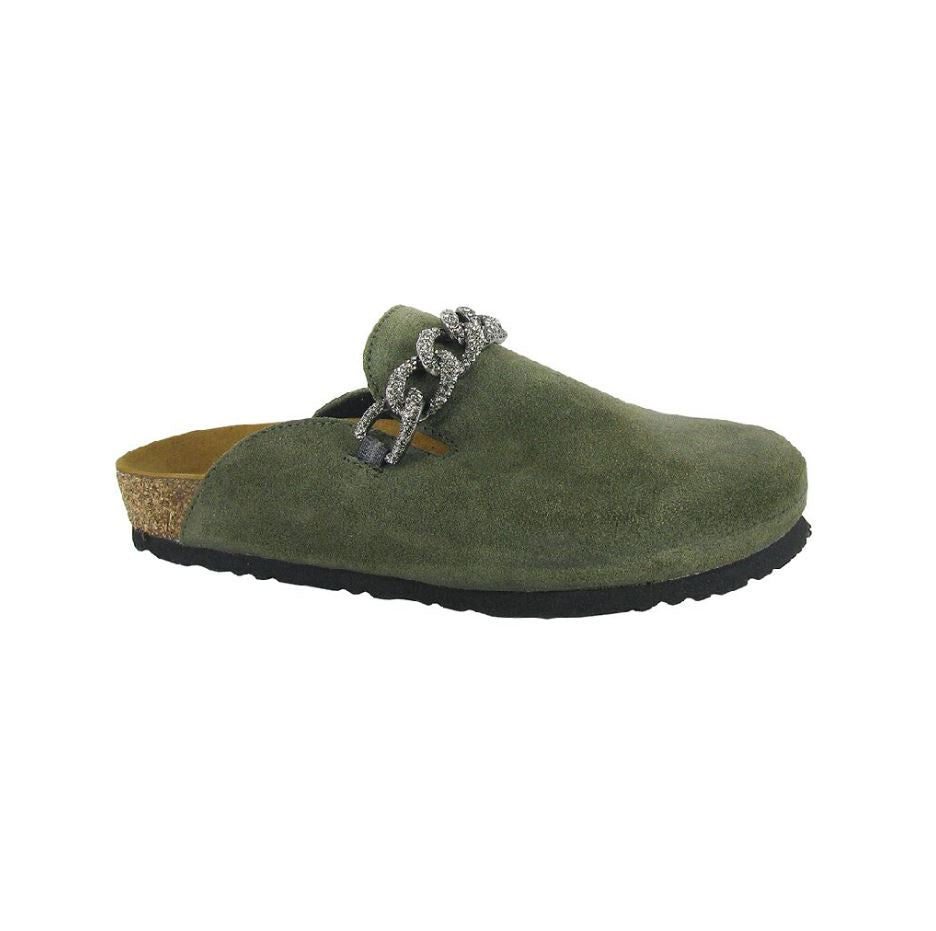 Green deals suede clogs